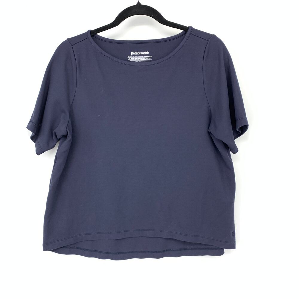 Betabrand Short Sleeve Ponte Knit Boxy Top Womens Size Small Navy Blue